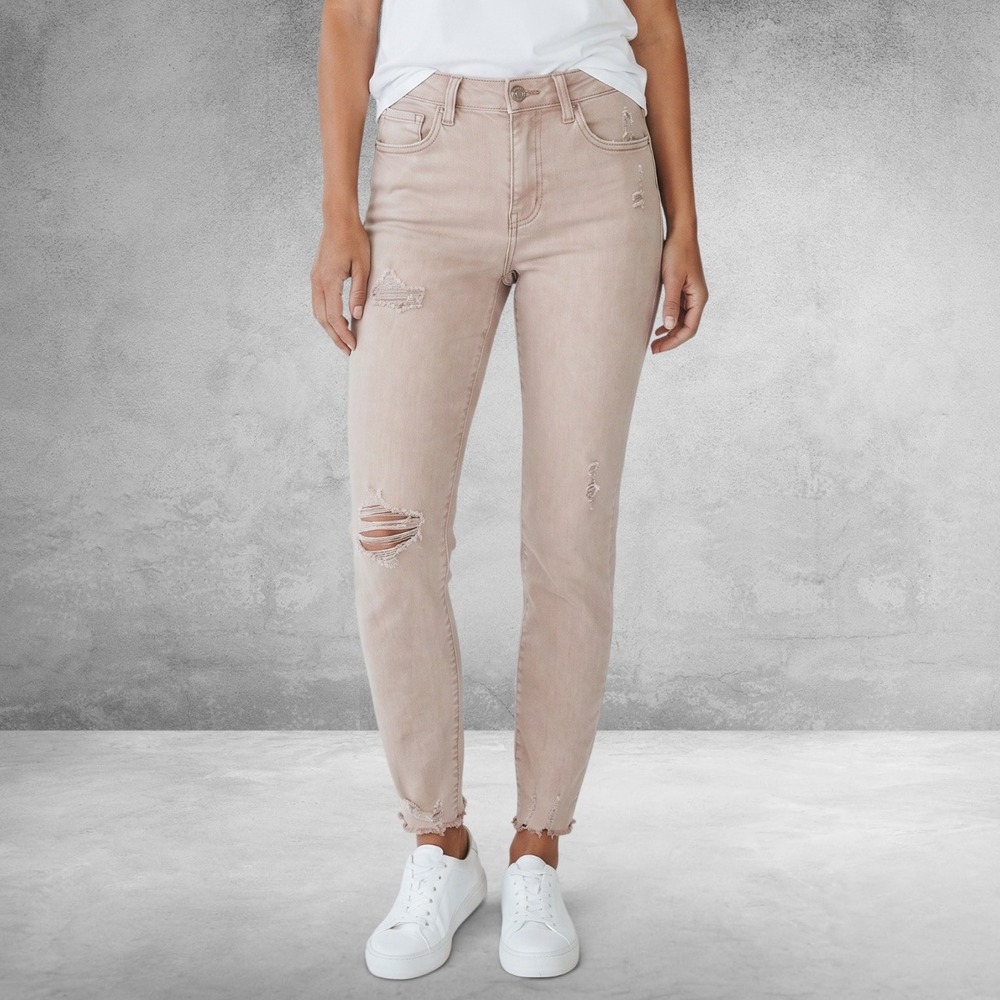 VERVET‎ Skinny High-Rise Distressed Crop Jean in Blush/Taupe, Size 27
